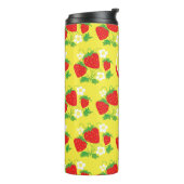 Aardbei en Bloem Geel Patroon Monogram Thermosbeker (Gedraaid links)
