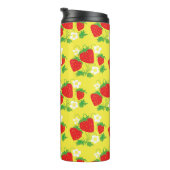 Aardbei en Bloem Geel Patroon Monogram Thermosbeker (Geroteerd rechts)