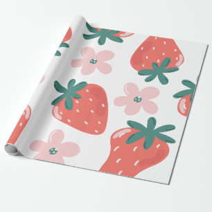 Aardbei en bloem motief cadeaupapier
