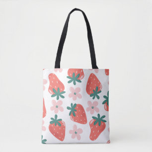 Aardbei en bloem motief tote bag