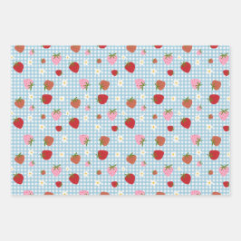 Aardbei en bloem naadloos patroon inpakpapier vel