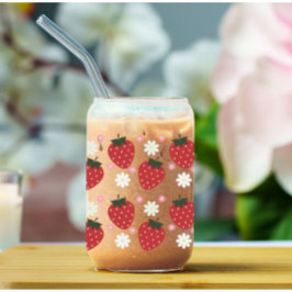 Aardbei en Bloemen Daisy Blikvorm Glas