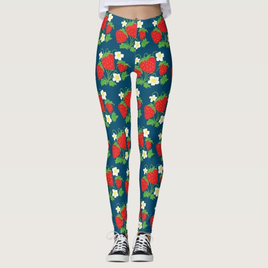Aardbei en Bloemen Patroon Leggings (Voorkant)