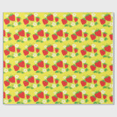 Aardbei en Bloemen Patroongeel Cadeaupapier (Vlak)
