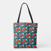 Aardbei- en bloemenblauw patroon tote bag (Achterkant)