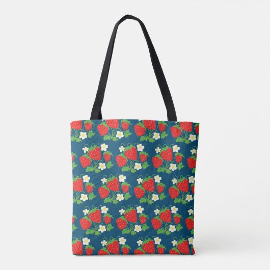 Aardbei- en bloemenblauw patroon tote bag (Achterkant)