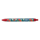 Aardbei- en bloemenblauw patroon zwarte inkt pen (Voorkant)