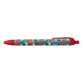 Aardbei- en bloemenblauw patroon zwarte inkt pen (Bovenkant)