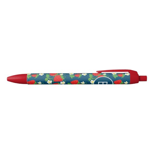 Aardbei- en bloemenblauw patroon zwarte inkt pen (Bovenkant)