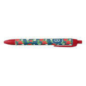 Aardbei- en bloemenblauw patroon zwarte inkt pen (Bodem)