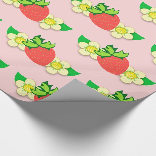 Aardbei- en bloemroze verpakkingspapier cadeaupapier (Hoek)