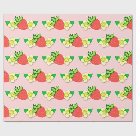 Aardbei- en bloemroze verpakkingspapier cadeaupapier (Vlak)