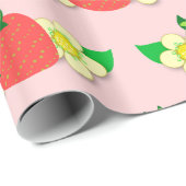 Aardbei- en bloemroze verpakkingspapier cadeaupapier (Rol Hoek)