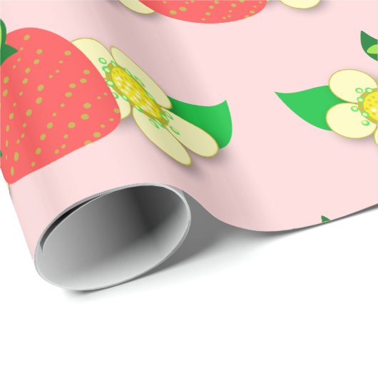 Aardbei- en bloemroze verpakkingspapier cadeaupapier (Rol Hoek)