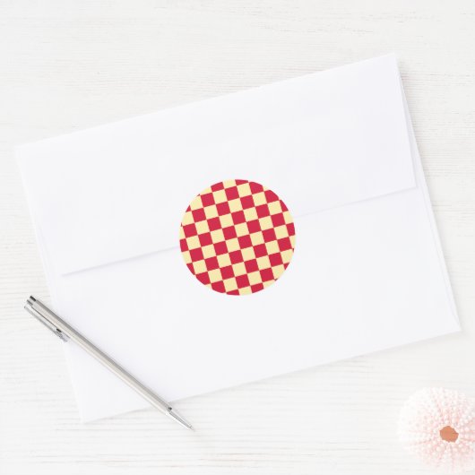 Aardbei en Buttercream Checkerboard Ronde Sticker (Envelop)