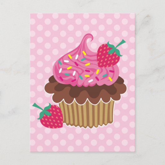 Aardbei en chocolade Cupcake Briefkaart (Voorkant)
