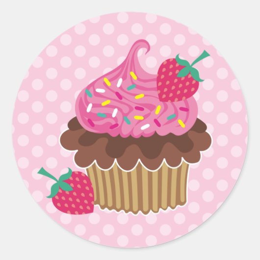 Aardbei en chocolade Cupcake Ronde Sticker (Voorkant)