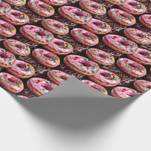 Aardbei en chocolade donuts verjaardag cadeaupapier (Hoek)