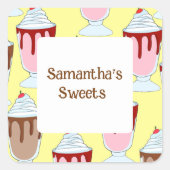 Aardbei en chocolade milkshakes vierkante sticker (Voorkant)