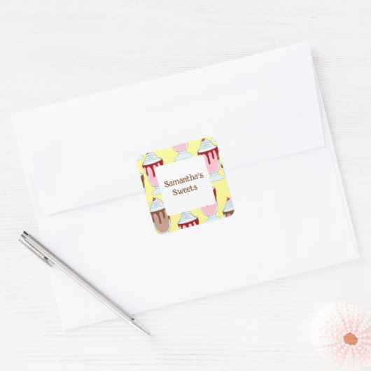 Aardbei en chocolade milkshakes vierkante sticker (Envelop)