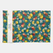 Aardbei en citroen botanische patroon theedoek (Horizontaal)