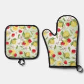 Aardbei en citroen ovenwant & pannenlap set (Voorkant)