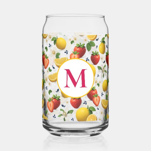 Aardbei en citroen vers fruit patroon blikvorm glas (Voorkant)