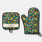 Aardbei en citroen vers fruit patroon ovenwant & pannenlap set (Voorkant)