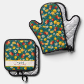 Aardbei en citroen vers fruit patroon ovenwant & pannenlap set (Voorkant / Achterkant)