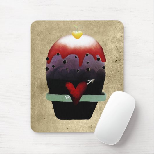 Aardbei en crème cupcake primitieve mousepad muismat (Met muis)