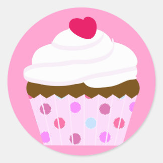 Aardbei en Crème Cupcake Ronde Sticker