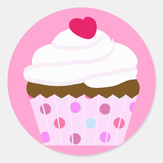Aardbei en Crème Cupcake Ronde Sticker (Voorkant)