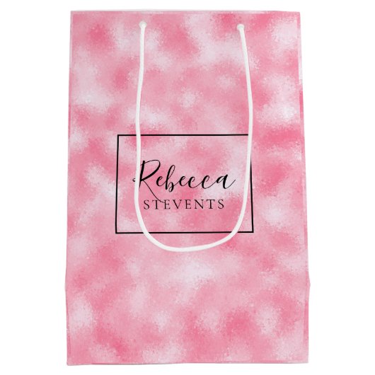 Aardbei en crème Faux Glitter Monogram Medium Cadeauzakje (Achterkant)