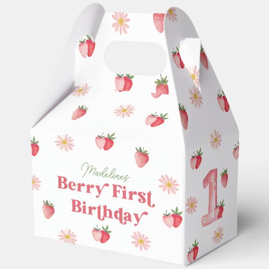 Aardbei en Daisy Berry eerste verjaardag Bedankdoosjes (Voorkant)