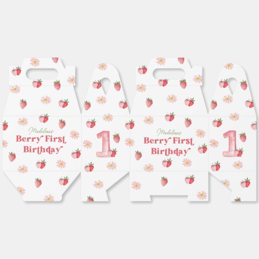 Aardbei en Daisy Berry eerste verjaardag Bedankdoosjes (Ongevouwen)