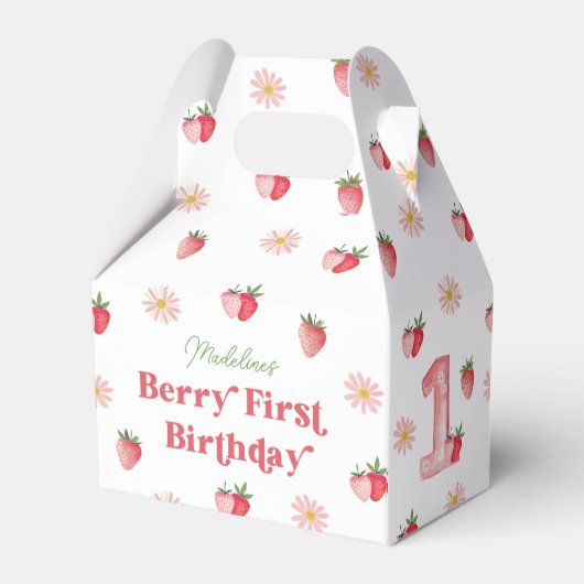Aardbei en Daisy Berry eerste verjaardag Bedankdoosjes (Achterkant)