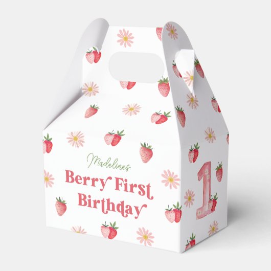 Aardbei en Daisy Berry eerste verjaardag Bedankdoosjes (Voorkant Zijde)