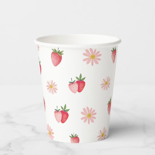 Aardbei en Daisy Berry eerste verjaardag zomer Papieren Bekers (Achterkant)