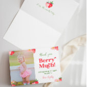 Aardbei en Daisy Pastel Foto Meisjes Verjaardag Bedankkaart