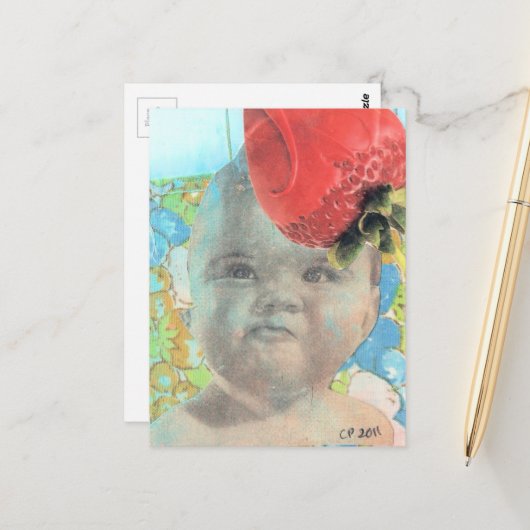 Aardbei en een baby collage briefkaart (Voorkant / Achterkant in situ)