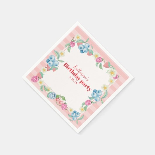 Aardbei en frambozen verjaardag Blush Roze Servet (Hoek)