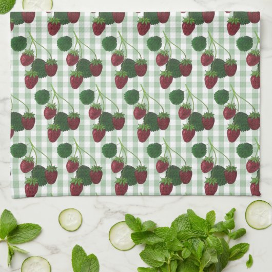 Aardbei en Gingham keukenhanddoek (Gevouwen)