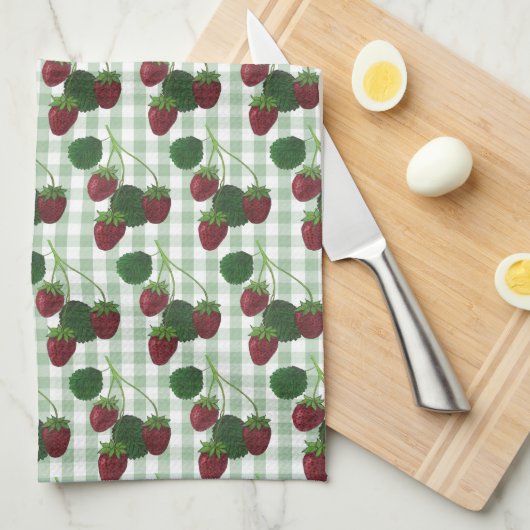 Aardbei en Gingham keukenhanddoek (Quarter Fold)