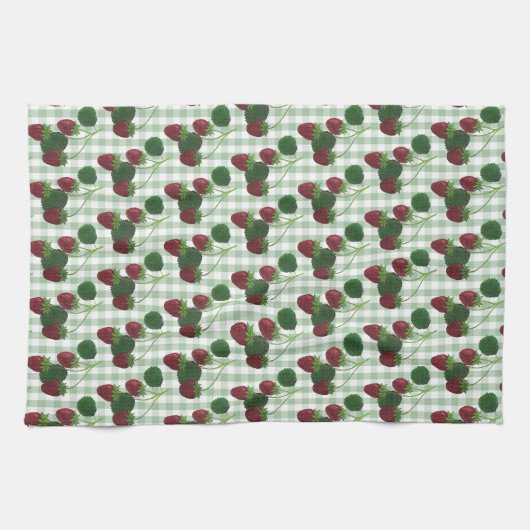 Aardbei en Gingham keukenhanddoek (Horizontaal)