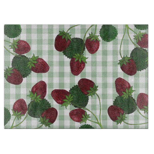 Aardbei en Gingham Lamp Snijplank (Voorkant)