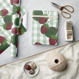 Aardbei- en gingham-pakpapier cadeaupapier