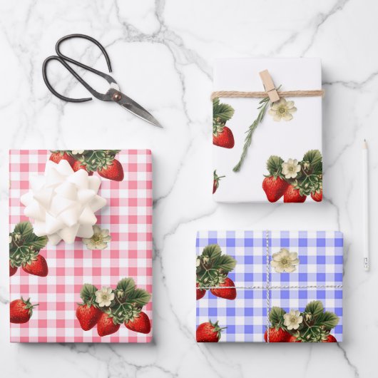 Aardbei en gingham schattige cadeau wrap sheets inpakpapier vel (Voorkant)