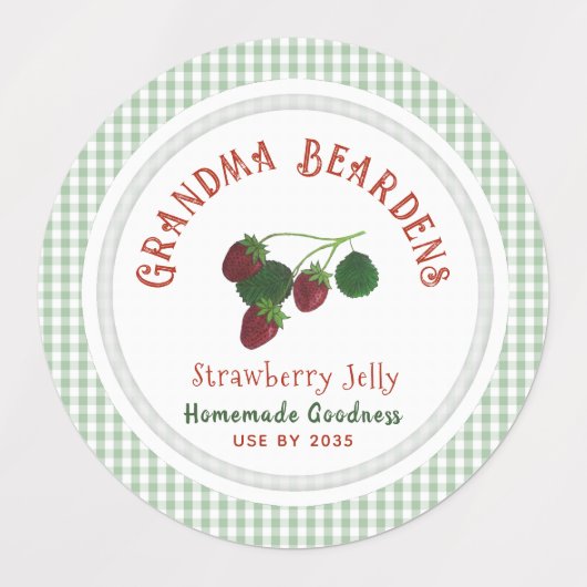 Aardbei en Gingham Voedseletiketten Labels (Design 1)