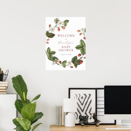 Aardbei en Greenery Baby shower Welkomstteken Poster (Thuiskantoor)