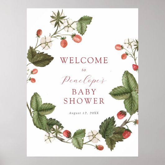 Aardbei en Greenery Baby shower Welkomstteken Poster (Voorkant)